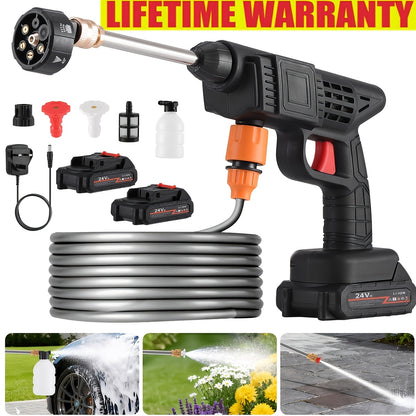Wireless High-pressure Cleaning Machine, Equipped with 6-in-1 Nozzle And 2X Rechargeable Battery, Household Vehicle Cleaning Water Gun Tool, Suitable for Cleaning Yards, Gardens And Green Plants, Portable Car Washing Tool