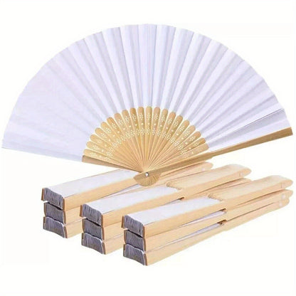 10pcs White Paper Bamboo Folding Fan Handheld Folded Fan for Wedding Party Decoration Calligraphy Painting Practice Blank White Folding Fan, Creative Blank Printing Advertising Gifts