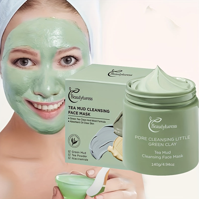Tea Mud Cleansing Mask - Deep Pore Cleansing, Hydrating with Hyaluronic Acid & Niacinamide, Oil Control, Moisturizing, Fragrance-Free, Latex-Free, Ideal for All Skin Types