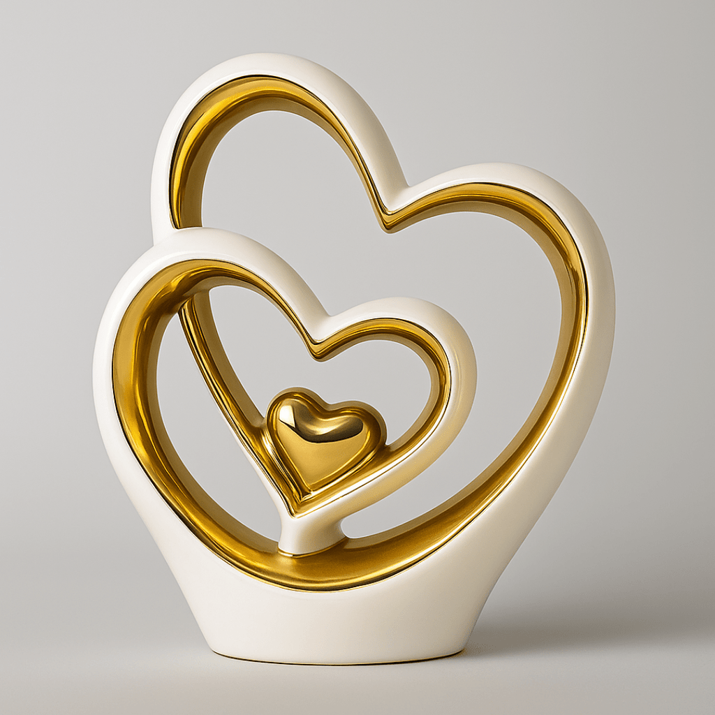 Gold Ceramic Heart Ornament - 25.5cm Sculpture