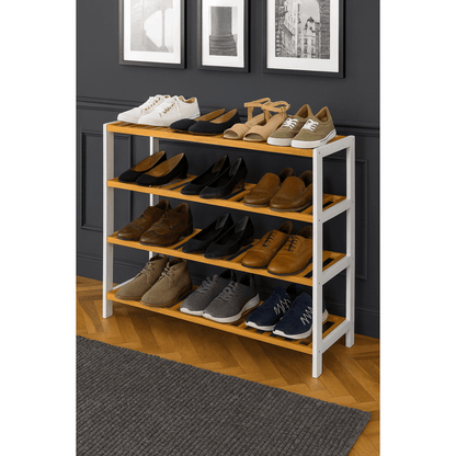 Neo 4-Tier Bamboo Shoe Rack Wooden Shoe Storage Organiser Shelf for Hallway, Entrance Living Room 67 x 70 x 25cm