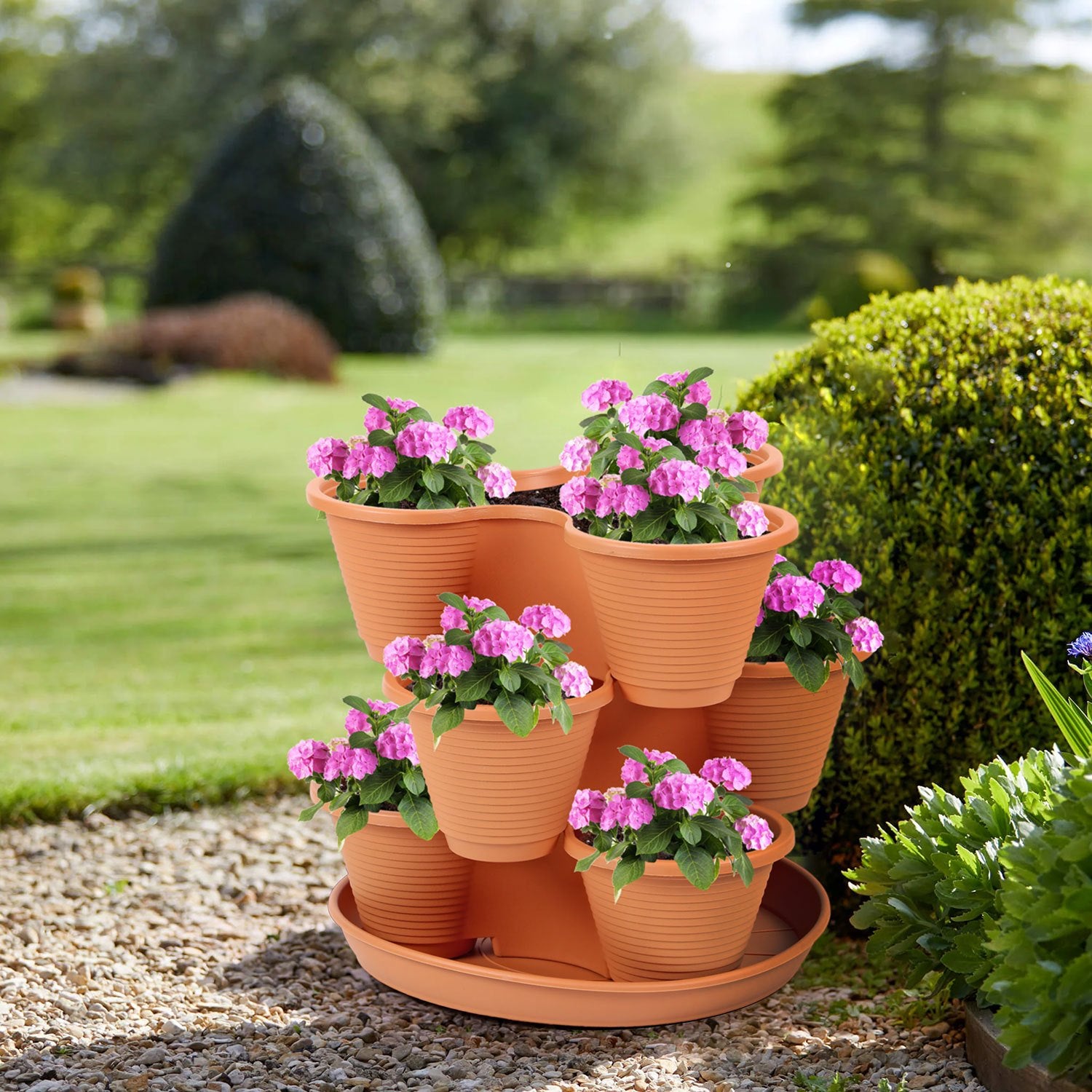 Vertical Garden Tower Planter 3 Tier Stackable – Holds 9 Plants, Grow Strawberries, Herbs, Flowers & Vegetables Indoors & Outdoors, Weather-Resistant Tri-Pot UK