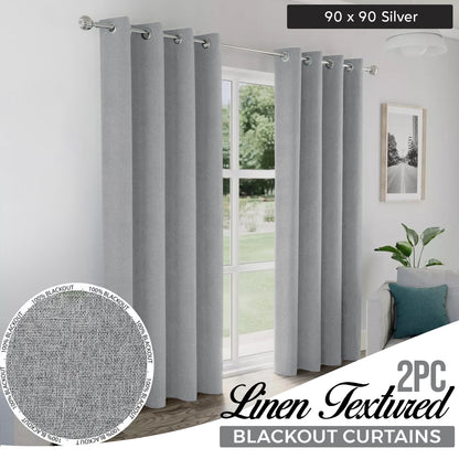 2pcs Linen Textured Blackout Curtains – Linen-Look Coated Thick Fabric Grommet Top Drapes for Bedroom & Living Room, Noise Reducing Energy Saving Window Panels for Home Decor 135GSM