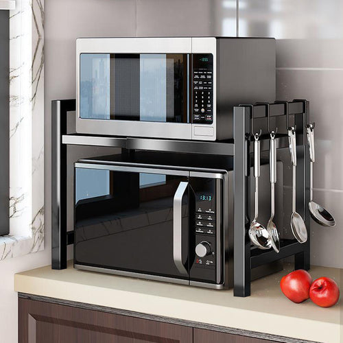 2 Tier Expandable Microwave Oven Rack Stand Storage Holder Kitchen Corner Microwave Shelf