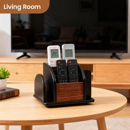 Rotating Remote Control Holder Multi Compartment Desktop Organizer for Pens, Pencils, Mail, and Office Supplies Tabletop Storage for Home or Office