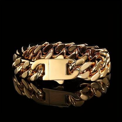 304L 304L Stainless Steel Men'S Bracelet Hip Hop 8.10.12Mm Glossy Spring Buckle Cuban Chain Plated 18K Gold Plated Real Golden Easy All-Matching Bracelet Hip Hop Jewelry