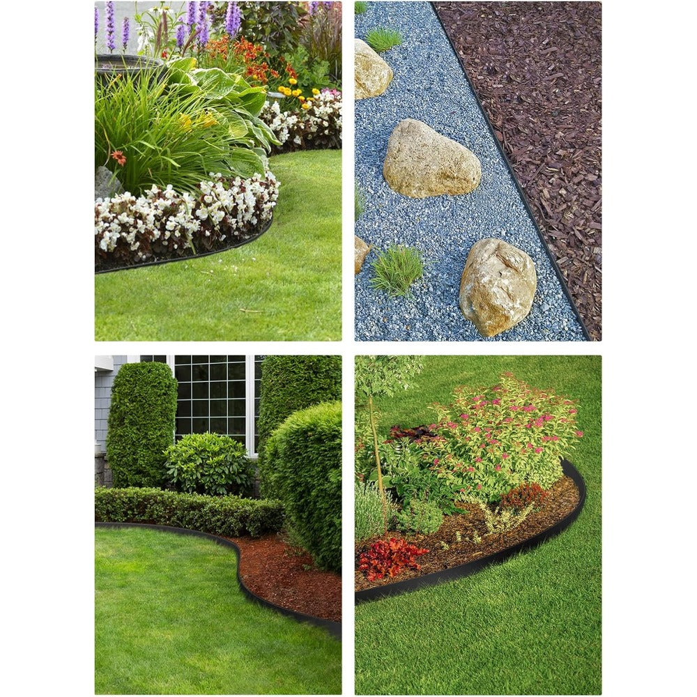 Garden Edging Borders 10m Landscape Edging Extra Tall 6cm High with 40pcs Stakes No Dig Garden Border Lawn Edging Mini Plastic Fence for Flowerbeds Grass (Black and Green)