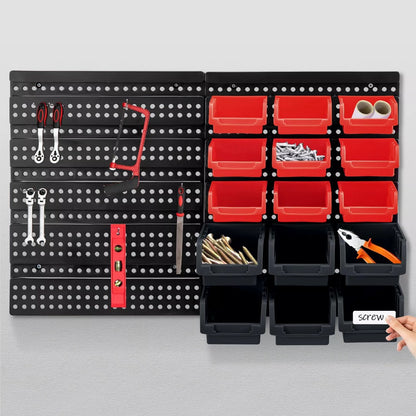 32PC Heavy-Duty Wall Mounted Storage Bins Set Wall Mounted Garage Storage Kit Garage Tool Organizer Rack System for Screws, Nuts, Bolts, Nails, Beads & Small Hardware with Easy Installation and Durable Plastic Pegboard