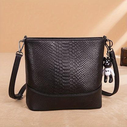 Genuine Genuine Leather Crossbody Bag for Women, Large Capacity Fashion Shoulder Purse with Detachable Strap