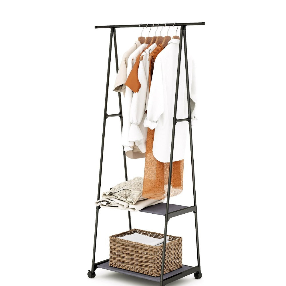 Multifunctional Metal Clothes Hanger with Triangular Wheeled Stand, Mobile Multi-Layer Storage And Organization Rack, Suitable for Home, Kitchen, Wardrobe Organization, Hanging Clothes And Coat Rack - Suitable for Easter, Thanksgiving, Valentine'S Day, Fa