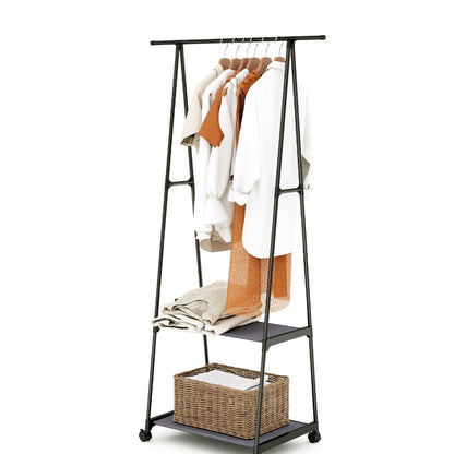 Multifunctional Metal Clothes Hanger with Triangular Wheeled Stand, Mobile Multi-Layer Storage And Organization Rack, Suitable for Home, Kitchen, Wardrobe Organization, Hanging Clothes And Coat Rack - Suitable for Easter, Thanksgiving, Valentine'S Day, Fa
