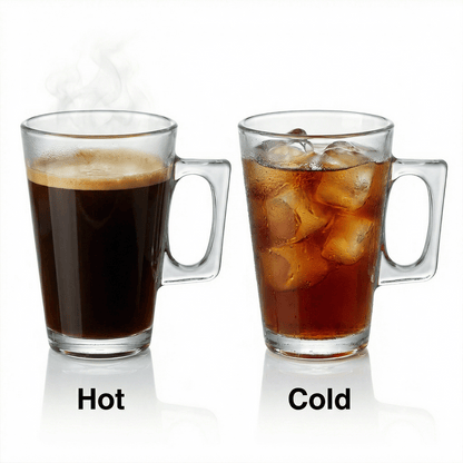 Set of 6 Latte Glasses, Latte Mugs 240 ml Temperature Resistant - Stylish Latte Cups Hot Drink Cafe Mugs - Ideal for Ice Cream Latte, Cappuccino & Hot Chocolate - Transparent