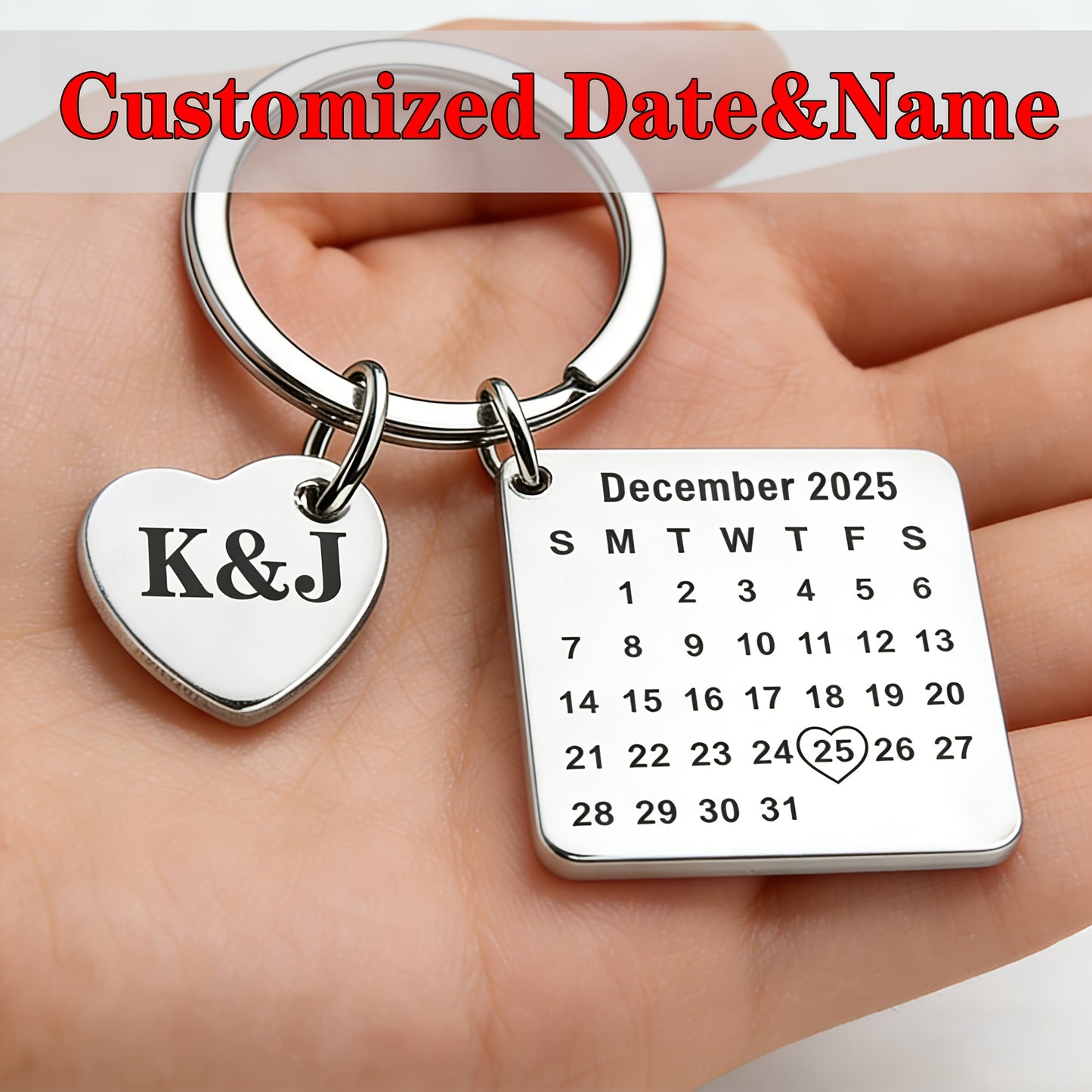 1pc Custom Date Name Stainless Steel Key Chain Couple Wedding Anniversary Romantic Birthday Gift Valentine'S Day Holiday Best Friend Family Classmate Birthday Gift Special Gift MOLANXUAN