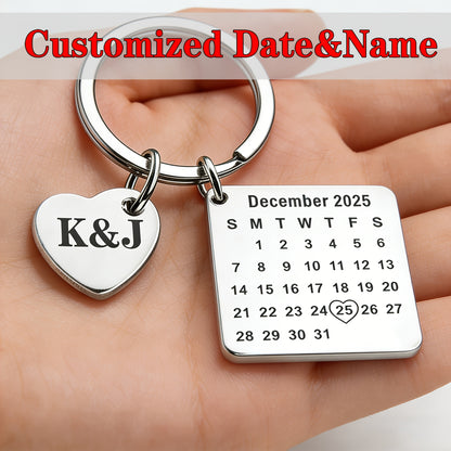 1pc Custom Date Name Stainless Steel Key Chain Couple Wedding Anniversary Romantic Birthday Gift Valentine'S Day Holiday Best Friend Family Classmate Birthday Gift Special Gift MOLANXUAN