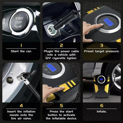 1PC Portable Digital Tire Inflator, Smart Air Compressor with Auto Stop Function, LED Lighting & Multi Nozzles Design, Fast Inflation Handheld Air Pump, Multifunctional Emergency Inflation Tool for Vehicle, Motorcycle, Bike, Sports Ball and Inflatable Ite