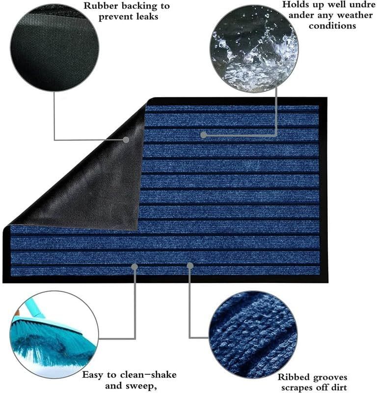 1pc Heavy Duty Rubber Runner & Area Rug | Outdoor Waterproof PVC Backing Non Slip Floor Carpet | Washable Dirt Grabber Barrier Rug for Muddy Paws, Hallway Runner, Large Area Rug for Entrance, Porch & Home Flooring 7 Stripe