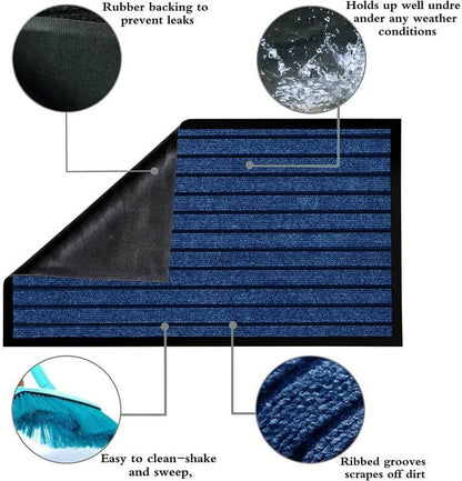 1pc Heavy Duty Rubber Runner & Area Rug | Outdoor Waterproof PVC Backing Non Slip Floor Carpet | Washable Dirt Grabber Barrier Rug for Muddy Paws, Hallway Runner, Large Area Rug for Entrance, Porch & Home Flooring 7 Stripe