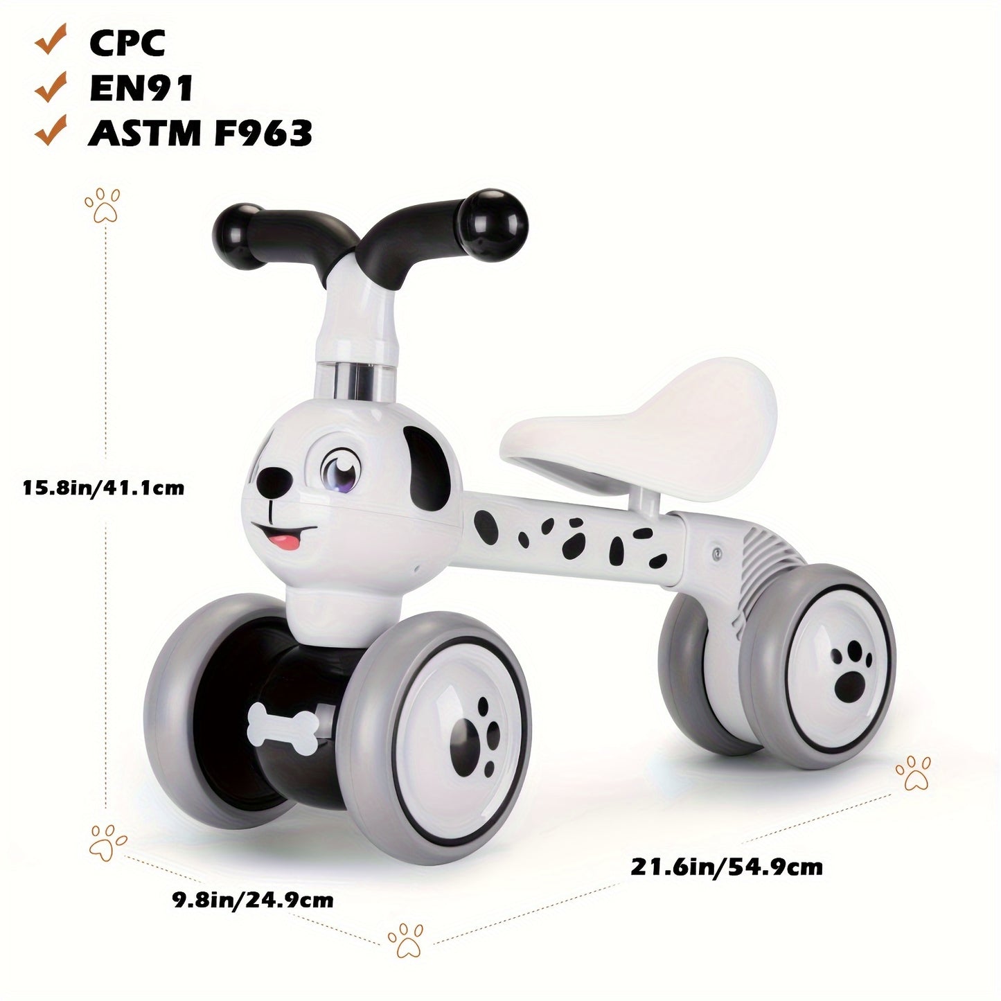 Dog Balance Bike for Boys & Girls, Toddler Ride-On Toy, No Pedal 4 Wheels Training Bike, Birthday Gift, Indoor Outdoor Walker Bike