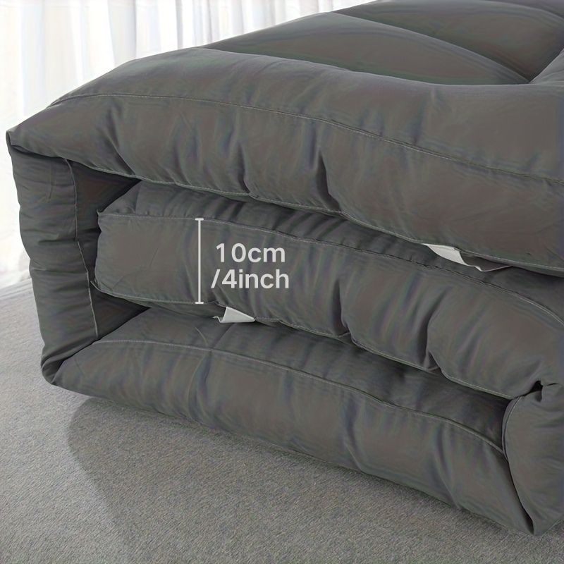 Grey Mattress Topper 4-Inch / 10cm Hotel Quality Deep Fitted Mattress Pad with Corner Elasticated Straps Quilted Box Stitch Breathable All-Season Comfort Single Double Small Double King Super King, 1000GSM Fiber Fill