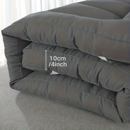 Grey Mattress Topper 4-Inch / 10cm Hotel Quality Deep Fitted Mattress Pad with Corner Elasticated Straps Quilted Box Stitch Breathable All-Season Comfort Single Double Small Double King Super King, 1000GSM Fiber Fill
