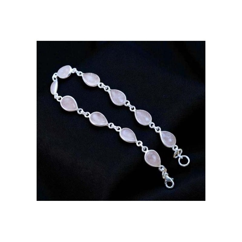 925 Sterling Silver Natural Gemstone Adjustable Bracelet ~ Teardrop Link Bracelet ~ Simple Elegant Jewelry