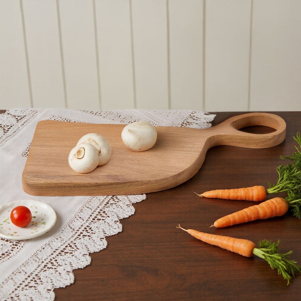 Set of 2 Acacia Wood Slicing Boards - Safety Cheese Charcuterie Board, Durable Kitchen Cutting Boards Fruit Board Serving Board for Food Preparation, Curved Edges & Hanging Holes, Food Safe Wood Material, Perfect for Couples And Home Chefs