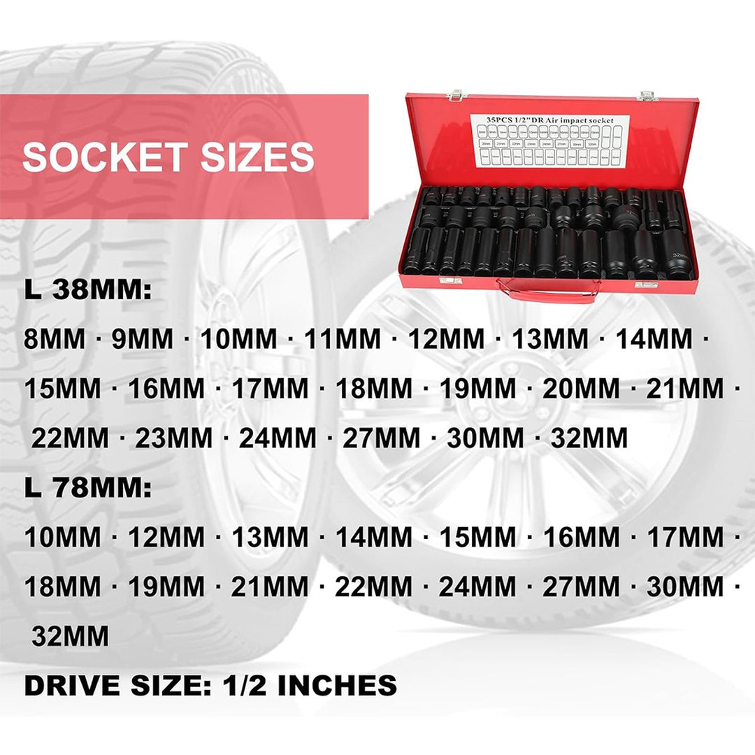 Heavy Duty 40pcs Car Truck Deep Impact 8-32mm 1/2 Inch Black Finish Heavy Duty Socket Set For Auto Repair Cool Gadgets