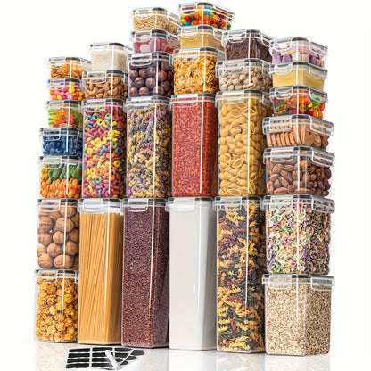 Set of 32 Airtight Storage Containers with Lids Designed for Organizing And Storing Items in The Kitchen Pantry, Including Plastic Canisters for Cereal, Pasta, Flour, And Sugar, Complete with Labels And a Marker
