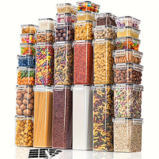 Set of 32 Airtight Storage Containers with Lids Designed for Organizing And Storing Items in The Kitchen Pantry, Including Plastic Canisters for Cereal, Pasta, Flour, And Sugar, Complete with Labels And a Marker