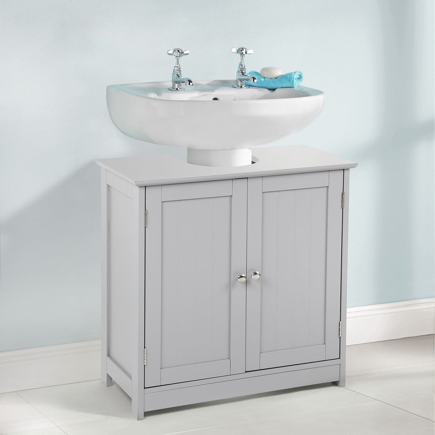 Taylor & Brown Under Sink Bathroom Cabinet Storage Cupboard Organiser Free Standing Wooden Sink Storage Unit Basin with Shelf