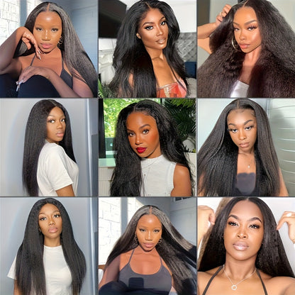 Kinky Straight Human Hair Wig 4x4 HD Lace 180% Density – Glueless Wear & Go, Pre-Cut Pre-Plucked Natural Hairline Lace Closure Wig for Women, Breathable Cap, Multiple Lengths
