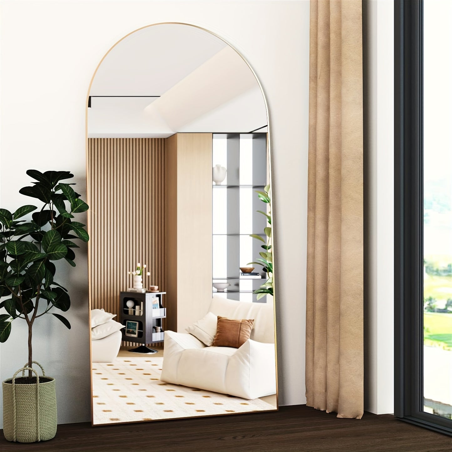 Oversized Full-length Mirror, Arched 180 * 80cm Floor Mirror, with Bracket, Aluminum Alloy Frame Full Body Mirror, Bedroom And Bathroom Wall Mounted Or Standing Against The Wall