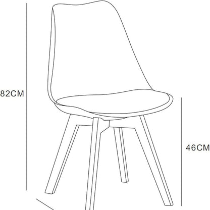 Set of 4 Dining Chairs with Wooden Legs & Cushion Pad - Retro Mid-Century Faux Leather Seat, 120kg Capacity, 7 Colours, UK Stock