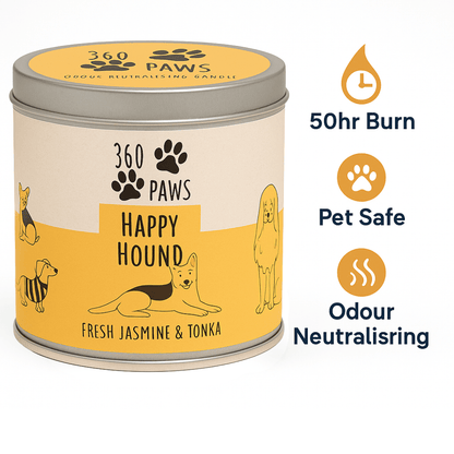 Happy Hound Candle – Fresh Jasmine & Tonka | Odor-Neutralizing Long-Lasting Pet-Friendly Candle | 50-Hour Burn Time AromaGuard Scented Candle for Home