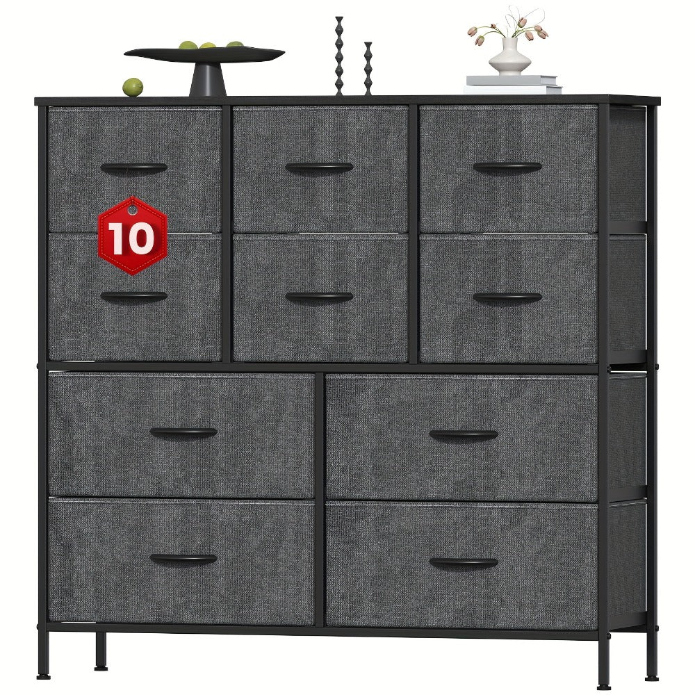 10-Drawer Dresser with Metal Frame & Fabric Drawers – MDF Top, Adjustable Legs & Anti-Tip Safety for Bedroom, Closet, Living Room & Office