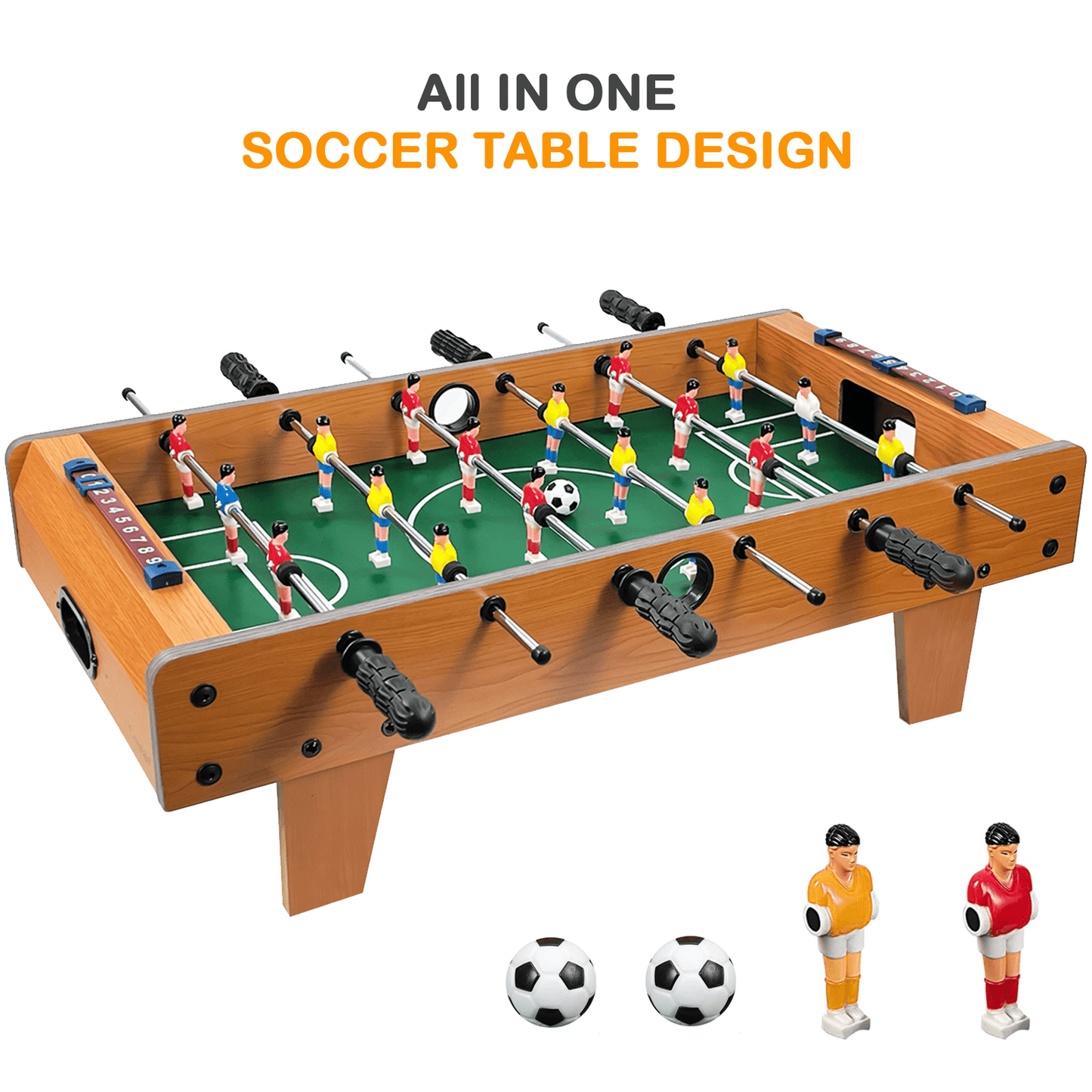 Wooden Table Football Game – Tabletop Foosball Soccer Game – Compact Table Top Football with Accessories, Fun Family Party Game & Xmas Gift Idea