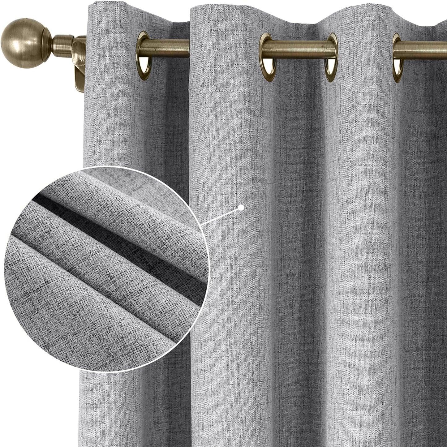 2pcs Linen Textured Blackout Curtains – Linen-Look Coated Thick Fabric Grommet Top Drapes for Bedroom & Living Room, Noise Reducing Energy Saving Window Panels for Home Decor 135GSM