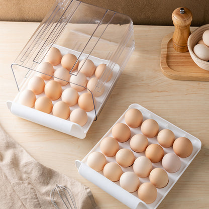 Egg Box for Refrigerator, Stackable Transparent Egg Storage Box, 32 Grid Egg Container, Double-Layer Kitchen Fridge Egg Drawer Boxes, White