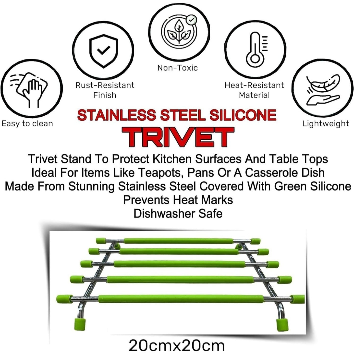 2pack Kitchen Trivet Stand with Anti Slip Base Stainless Steel Trivets for Kitchen Worktops, Hot Pans, Hot Trays & Plates Stand Heatproof Kitchen Accessories Table Mats Placemats (Black (pack of 2))