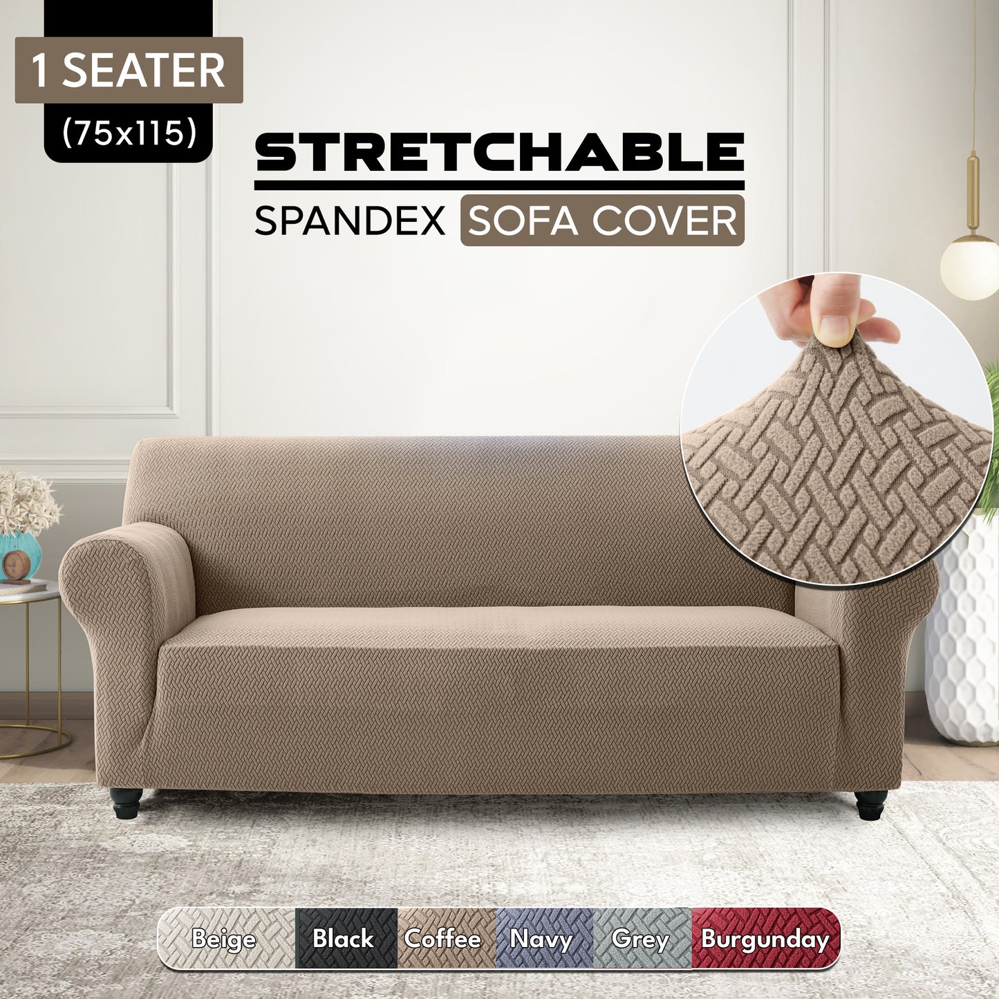 1pc Stretchable Spandex Elastic Sofa Cover – 1, 2, 3 Seater Polyester Spandex Furniture Protector, Anti-Slip Grip & Pet-Friendly, Machine Washable, Perfect for Living Room & Home Decoration
