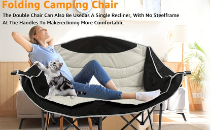 Folding Camping Loveseat for 2 People - Fully Padded Garden Sofa with 2 Cup Holders, 300kg Max Weight | Picnic/Beach/Travel
