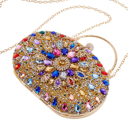 Women Evening Bag Multicolor Clutch Bag Luxury Crystal Handbag Bridal Wedding Purse Glitter Shoulder Bag with Detachable Chain Banquet Party Prom Crossbody Bag Gold-Multicolour, Green/ Gold/ Silver