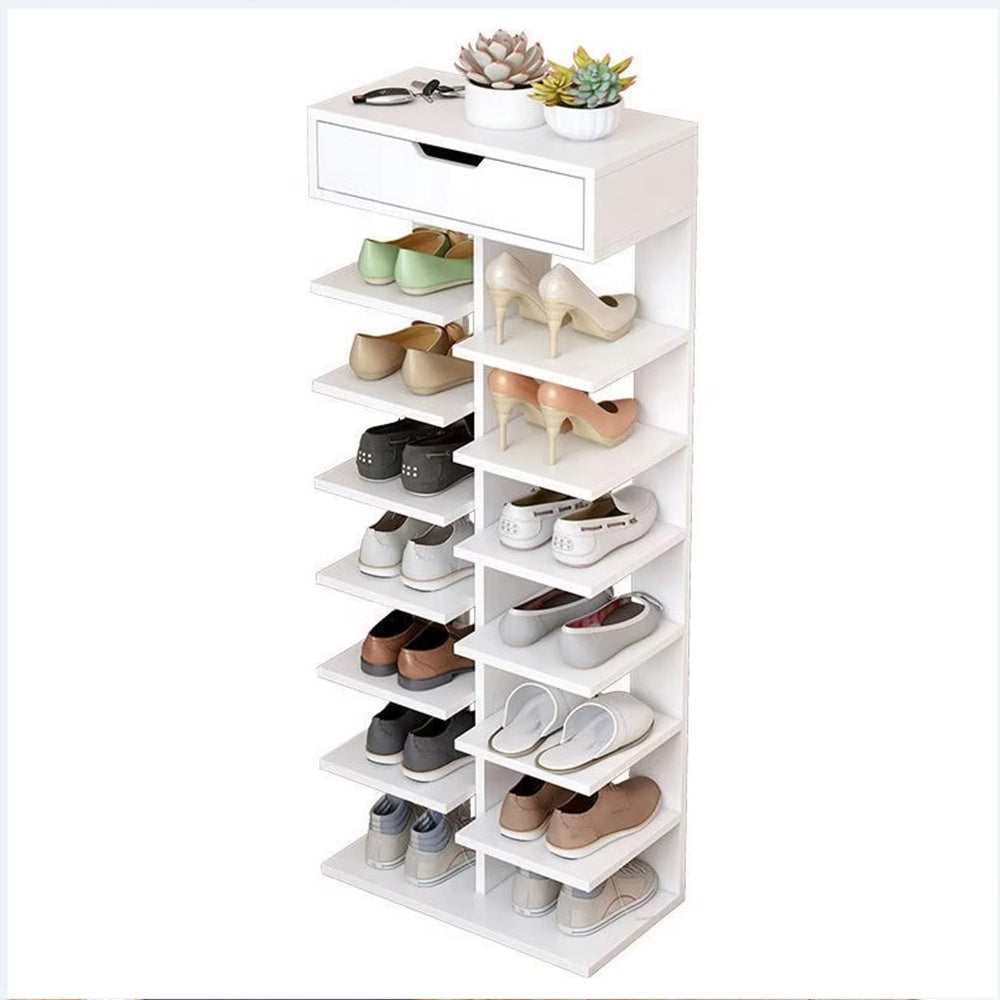 8/9-Tier Heavy-Duty Tall Shoe Rack Cabinet with Drawer, Space-Saving Vertical Shoe Organizer, Narrow Entryway/Bedroom/Office Storage, for Hallway, Closet, Apartment, Bedroom Organization