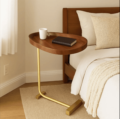 Modern C-Shaped Side Table – Small Oval Coffee Table for Living Room, Balcony, or Bedroom – Perfect as a Snack Table, Book Holder, or Laptop Desk by the Sofa