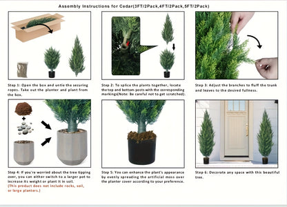 Artificial Cedar Trees in Pots Set of 2 Realistic Faux Cypress Topiary Plants Indoor Outdoor Front Door Porch Patio Christmas Decor UK