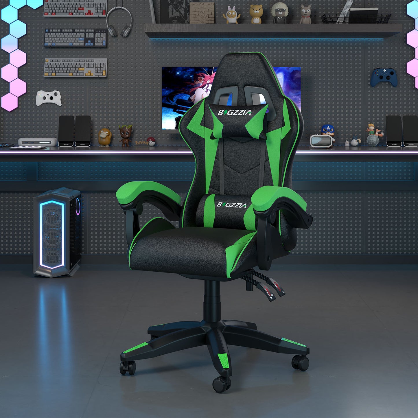 GartistGo Ergonomic Gaming Chair - Gamer Chairs with Lumbar Cushion + Headrest, Height-Adjustable Office & Computer Chair for Adults, Girls, Boys (Without footrest)
