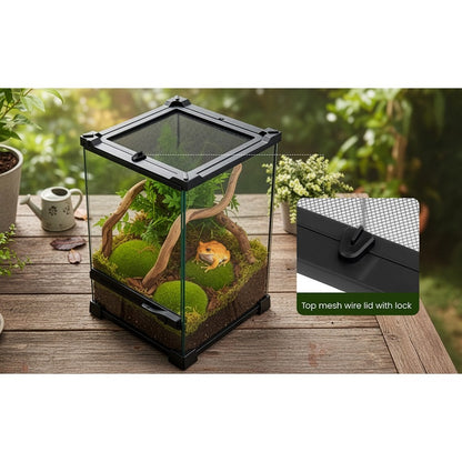 Glass Reptile Terrarium Vivarium Tank – Ventilated Habitat for Lizards, Frogs, Snakes & Spiders, Horizontal & Vertical, Leakproof Base