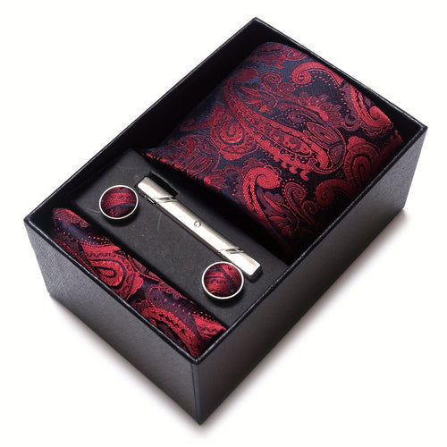Men Men Black Paisley Tie Wedding Gift Box Tie Pocket Squares Set Necktie Box Suit Additions Fit Wedding