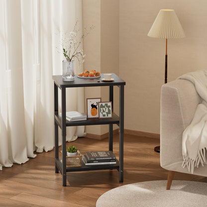 Bookshelf, Sofa Side Table Living Room, Industrial End Table With 3-Tier Storage Shelves, Bedside Tables With Height Adjustable, Steel Frame, Nightstand 37 x 30 x 59.4/62.4/65.4 cm, 4 Colors