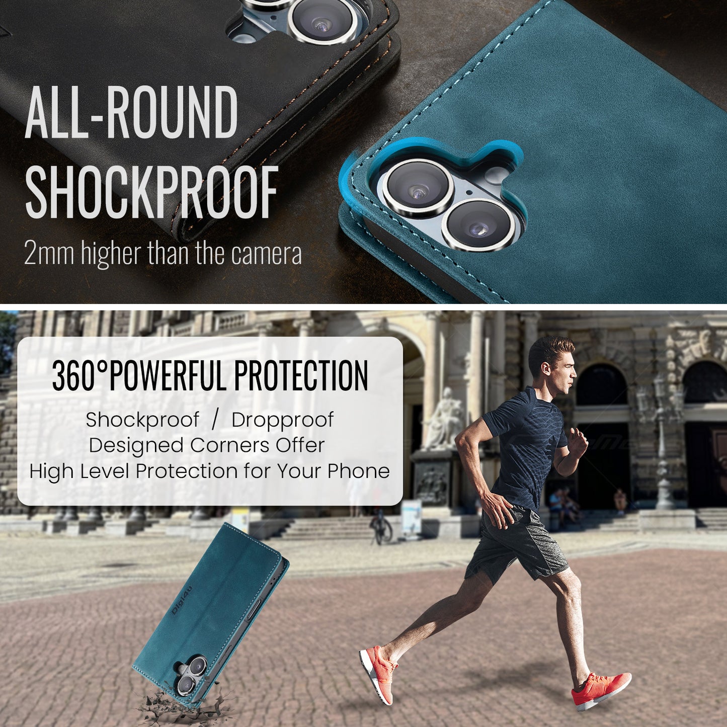 Upgraded Faux Leather Flip Cover Wallet Case For iPhone 16 Plus 16 Pro Max with Card Holder, Magnetic Closure, and Stand Function Phone Case